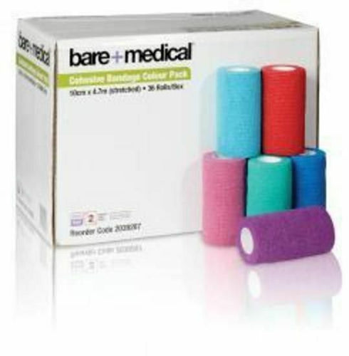 Bare Medical Cohesive Bandage 10cm x 4.7m Mixed Colours (ctn/36)
