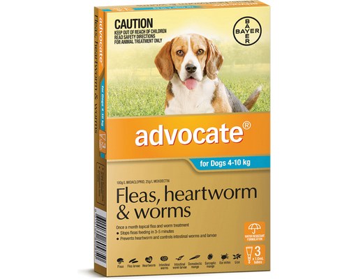 OH - Advocate Fleas, Heartworm & worms Medium 3 Dose (4 to 10kg) Aqua