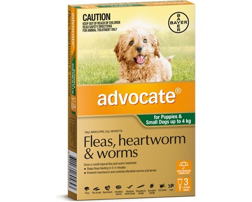 Advocate Fleas, Heartworm & worms Small 3 Dose (up to 4kg) Green